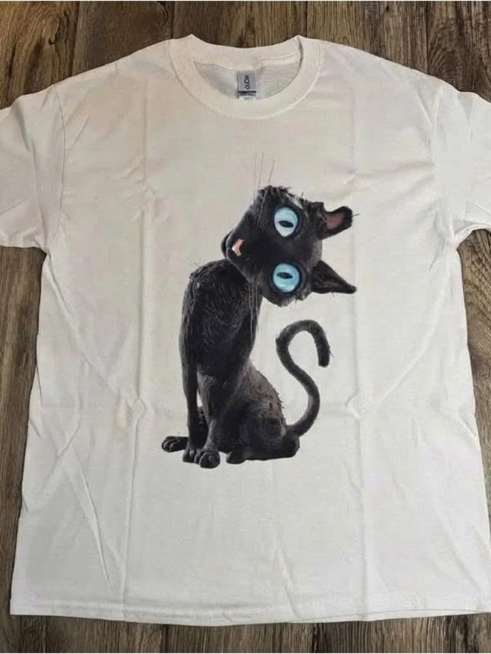 White Cat Graphic Tee with Blue-Eyed Black Cat